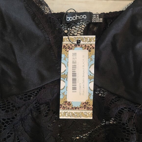 Boohoo Black Lace Bodysuit NEW US 14 UK 18 Coquette Burlesque Lingerie - Picture 4 of 7